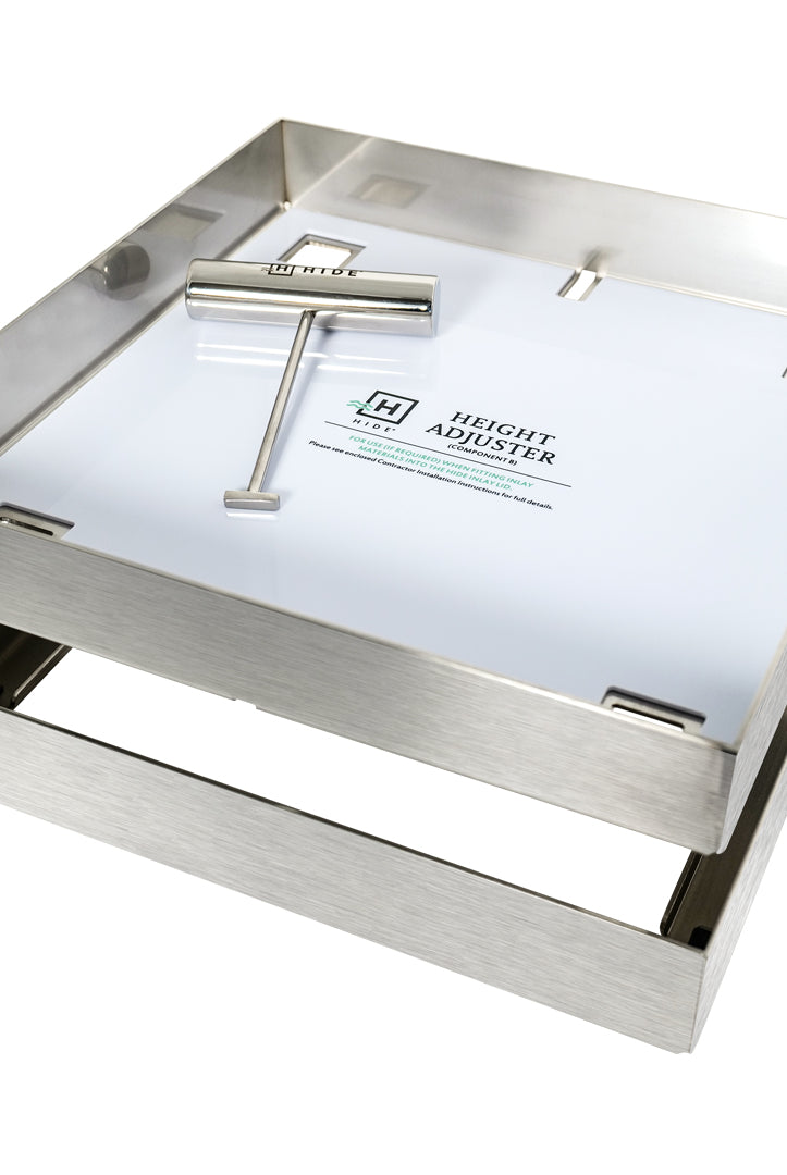 HIDE Skimmer Cover hardware with frame, infill tray, height adjuster and safety key