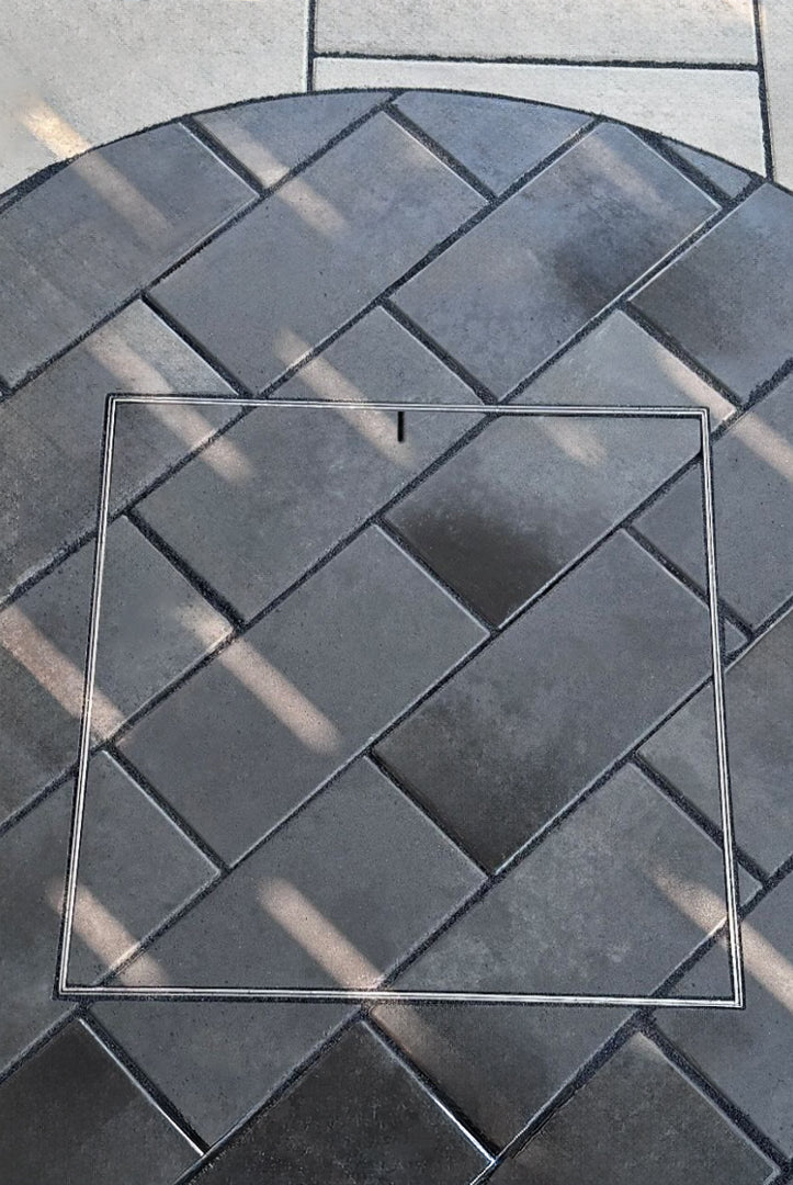 Large HIDE utility cover with matching diagonally tiled inlay