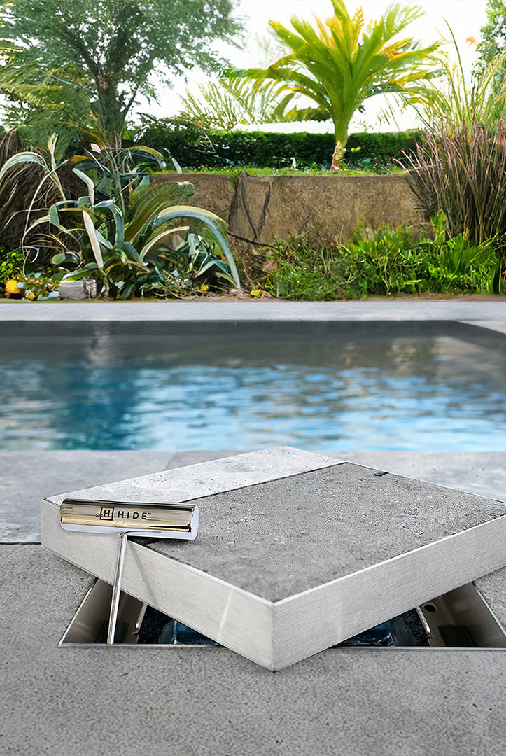 HIDE Concrete Skimmer Cover showing stainless steel safety key opener