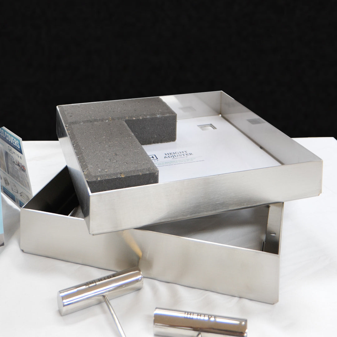 HIDE Stainless Steel Cover hardware with 50mm paving inside.