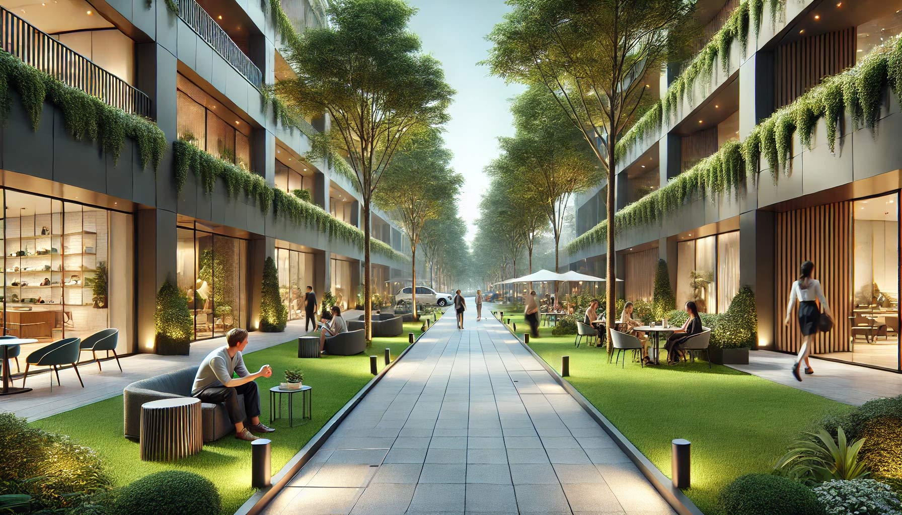 Pedestrian walkway with two large 656mm HIDE Manhole Covers along the walkway.