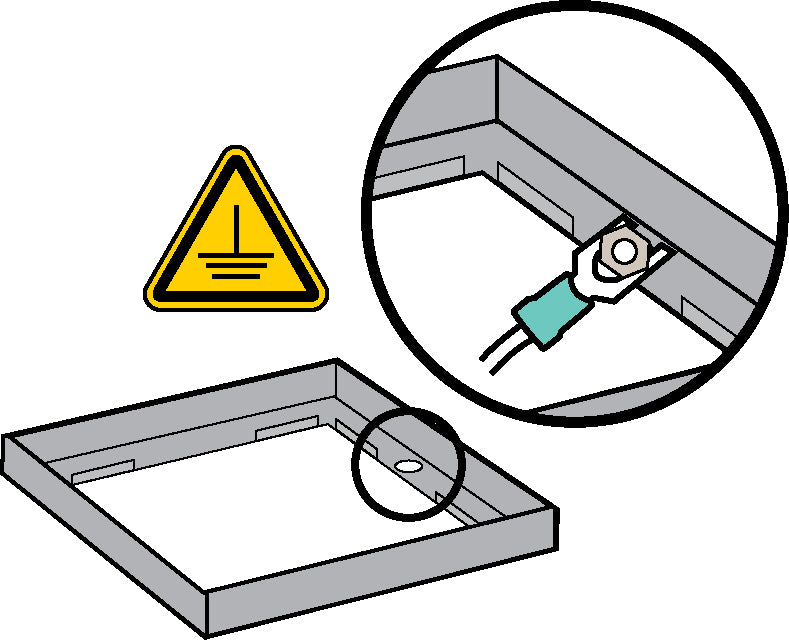 Image of where to earth the HIDE Skimmer Lid, using the hole in the HIDE frame to attach the earthing wire.